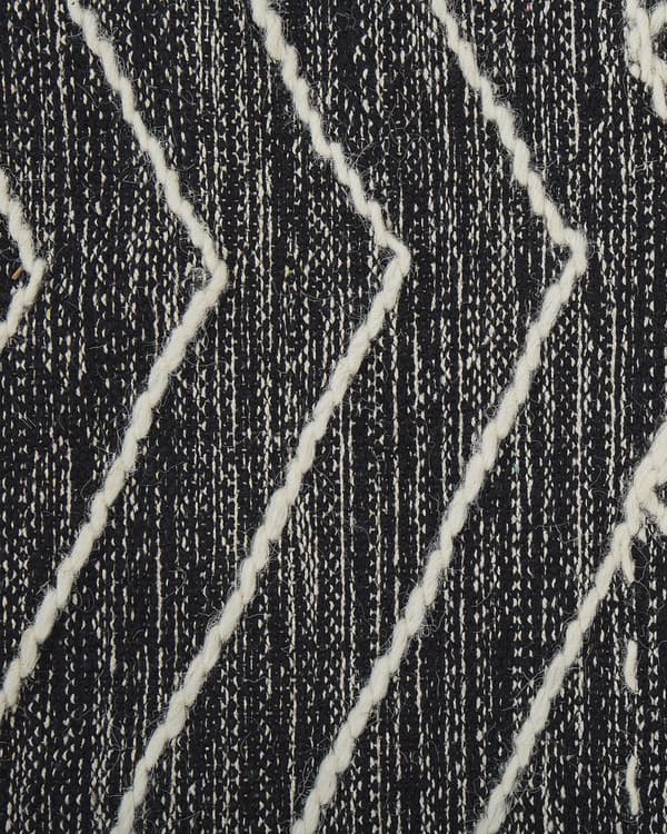 Matta Off-White Svart Bomull Ull 140 x 200 cm Geometriskt Mönster Runor Stam Tofsar Orientalisk
