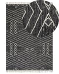 Miniatyrbild 1 av 6: Matta Off-White Svart Bomull Ull 140 x 200 cm Geometriskt Mönster Runor Stam Tofsar Orientalisk