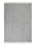Miniatyrbild 4 av 6: Matta Off-White Grå Bomull Ull 140 x 200 cm Geometriskt Mönster Runor Stam Tofsar Orientalisk