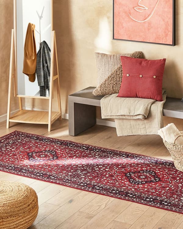 Matta Röd Polyester 80 x 240 cm Hall Kök Lång matta Halkskydd
