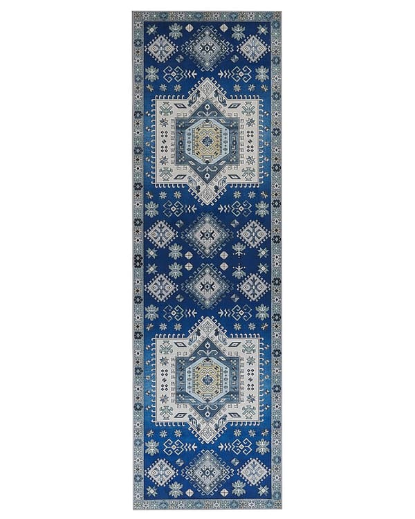 Matta Blå och Beige Polyester 60 x 200 cm Geometriskt mönster Halkskydd Modern Hall