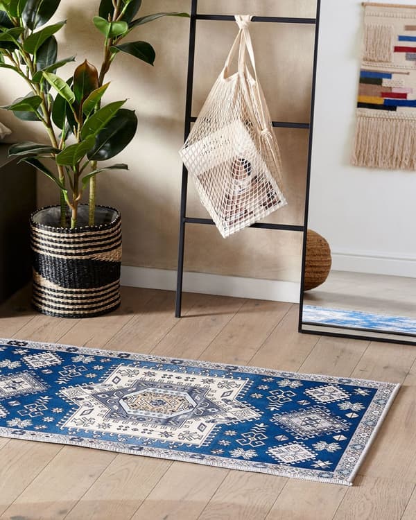 Matta Blå och Beige Polyester 60 x 200 cm Geometriskt mönster Halkskydd Modern Hall