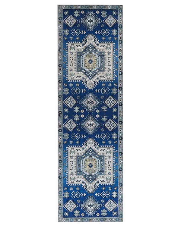 Matta Blå och Beige Polyester 60 x 200 cm Geometriskt mönster Halkskydd Modern Hall