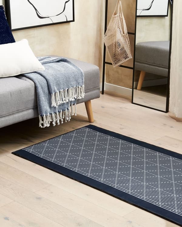 Matta Marinblå Polyester 80 x 200 cm Geometriskt mönster Vardagsrum Sovrum Hall Traditionell