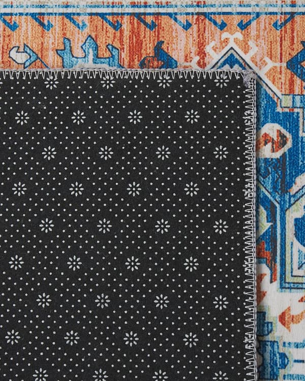 Matta Blå och Orange Polyester 80 x 300 cm Geometriskt orientaliskt mönster Halkskyddsbotten Modern hall