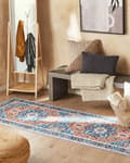 Miniatyrbild 2 av 6: Matta Blå och Orange Polyester 80 x 300 cm Geometriskt orientaliskt mönster Halkskyddsbotten Modern hall