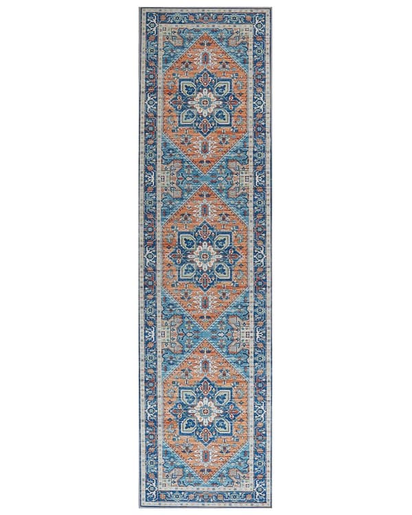 Matta Blå och Orange Polyester 80 x 300 cm Geometriskt orientaliskt mönster Halkskyddsbotten Modern hall
