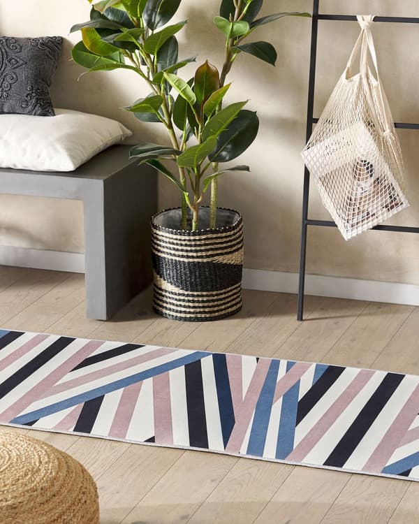 Matta Flerfärgad Polyester 60 x 200 cm Geometriskt randigt mönster Halkskydd Modern hall