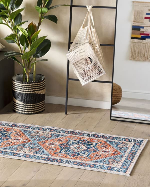 Matta Blå och Orange Polyester 60 x 200 cm Geometriskt orientaliskt mönster Halkskyddsbotten Modern hall