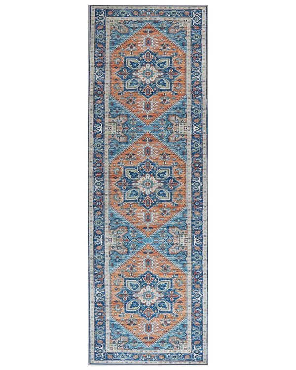 Matta Blå och Orange Polyester 80 x 240 cm Geometriskt orientaliskt mönster Halkskyddsbotten Modern hall