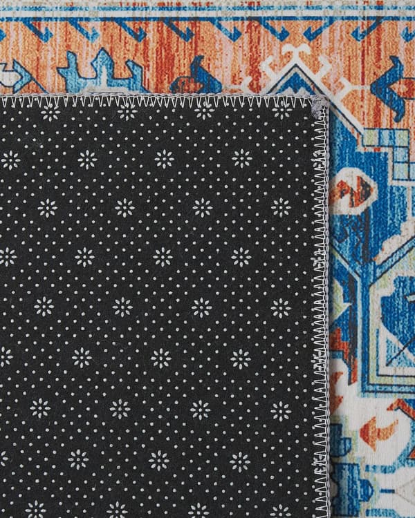 Matta Blå och Orange Polyester 80 x 240 cm Geometriskt orientaliskt mönster Halkskyddsbotten Modern hall