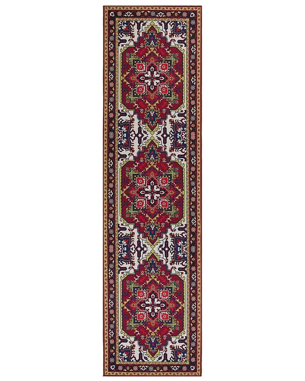 Matto punainen polyesteri 80 x 300 cm itämainen kuviointi vintage-tyyli