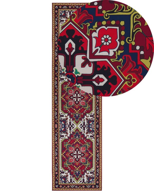 Matto punainen polyesteri 80 x 300 cm itämainen kuviointi vintage-tyyli