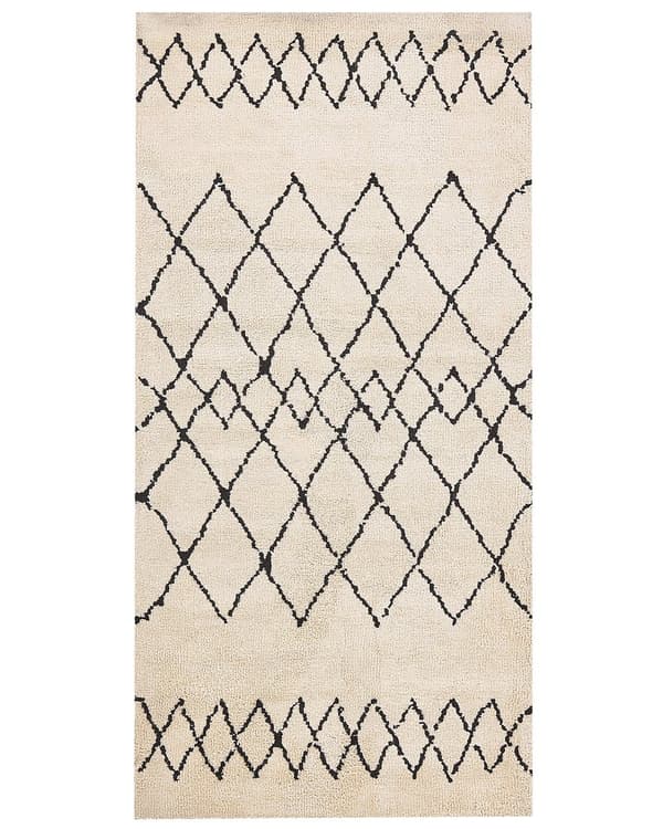 Tæppe Beige og sort polyesterstof 80 x 150 cm Shaggy geometrisk mønster rektangulært blød og nem pleje til værelse og stue indretning