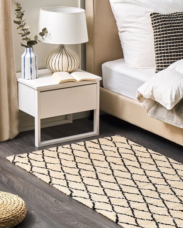 Trasmatta Beige Svart 80 x 150 cm Låg Lugg Geometriskt Mönster Modern Vardagsrum Sovrum