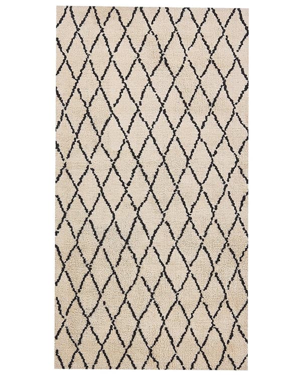 Trasmatta Beige Svart 80 x 150 cm Låg Lugg Geometriskt Mönster Modern Vardagsrum Sovrum