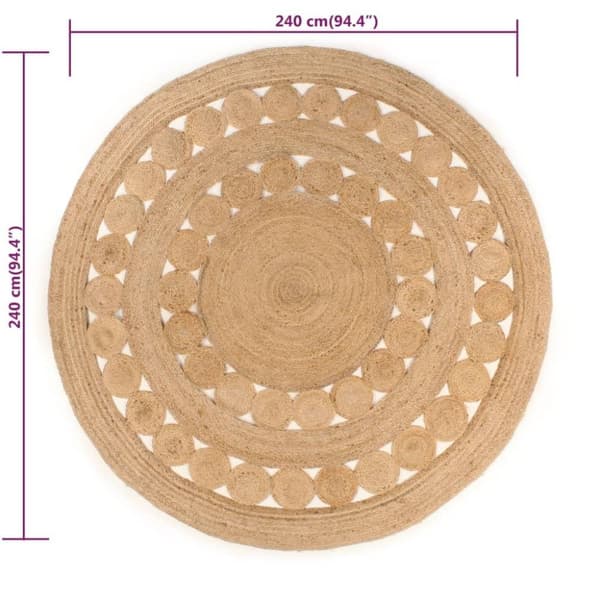 vidaXL Teppe flettet jute 240 cm rundt