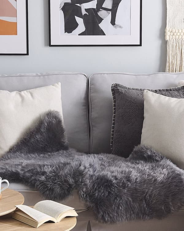 Skinnteppe Mørkegrått Saueskinn 65 x 110 cm Mykt Pledd med fluffy Pledd Stue Soverom