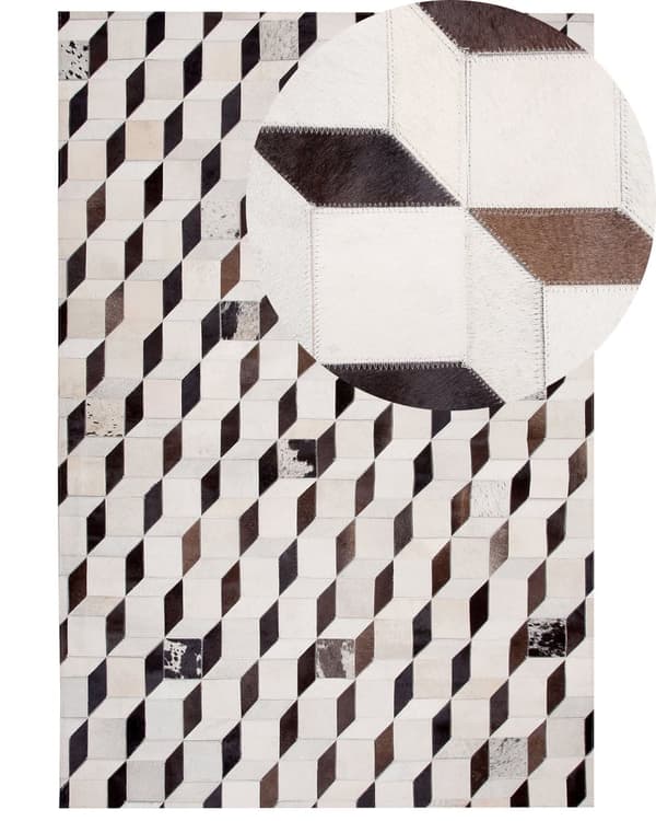 Teppe Kremhvit Skinn 140 x 200 cm Geometrisk mønster 3D Kuskinn Tilbehør Stue Soverom Moderne Rustikk