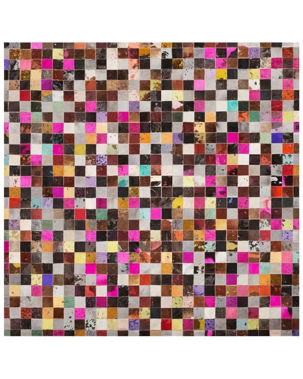 Teppe Flerfarget Kuskinn 200 x 200 cm Lappeteknikk Håndlagd Dekorativt Innredning Stue Soverom Moderne