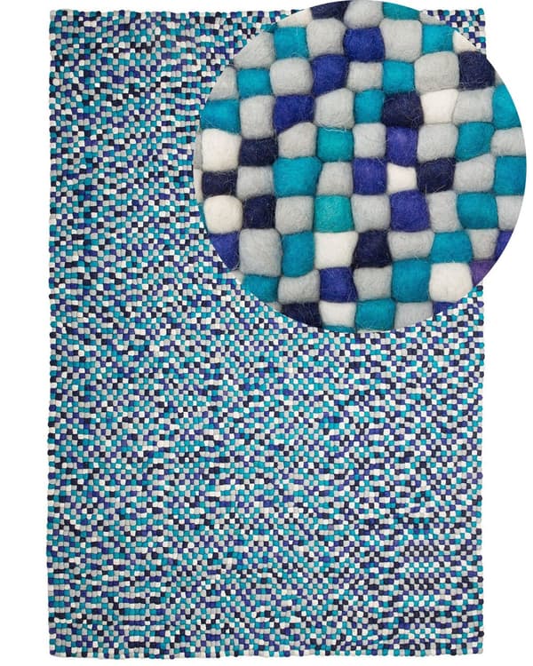 Gulvteppe Blå Hvit 160 x 230 cm Ull Håndvevd Patchwork Moderne Soverom Stue