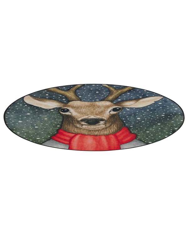 Gulvteppe Teppe Flerfarget Polyester 140 cm Julemotiv Rund Gummi Bunnbelegg
