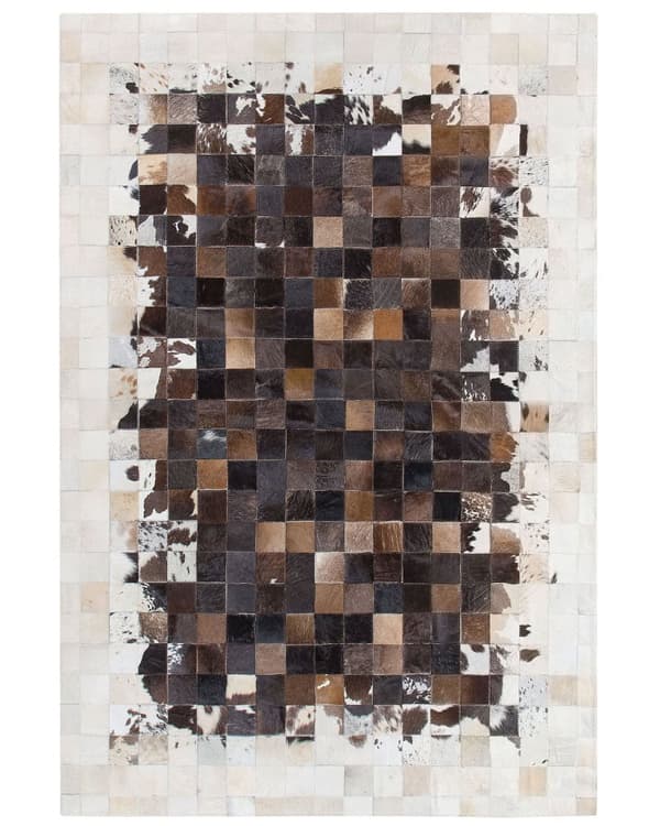 Teppe Brun Beige Skinn 140 x 200 cm Lappeteknikk Kuskinn Håndlaget Moderne stil Tekstiler Tilbehør Gulvteppe
