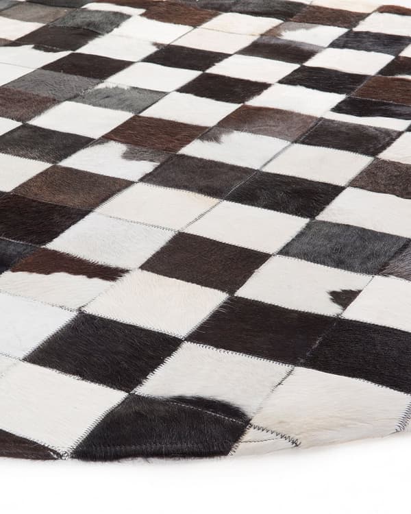 Rundt Teppe Svart Hvit Skinn ø 140 cm Patchwork Håndlaget
