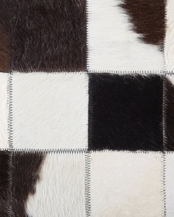 Rundt Teppe Svart Hvit Skinn ø 140 cm Patchwork Håndlaget