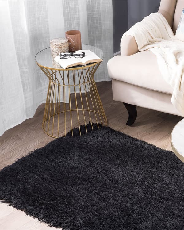 Teppe Svart Polyester 80 x 150 cm Shaggy Mykt Dekorativt Soverom Stue Moderne