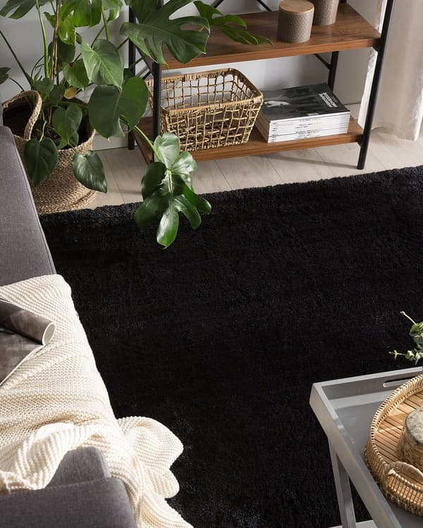 Teppe Svart Bomull Polyester 160 x 230 cm Shaggy Dekorativt Tilbehør Innredning Stue Soverom Moderne