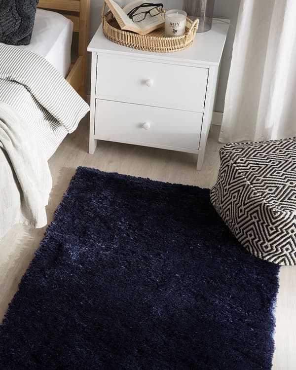 Teppe Blå Bomull Polyester 80 x 150 cm Shaggy Dekorativt Tilbehør Innredning Stue Soverom Moderne