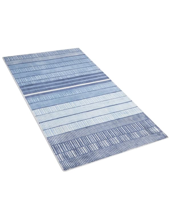 Teppe Blå Viskose 80 x 150 cm Stripete Geometrisk Mønster Håndvevd