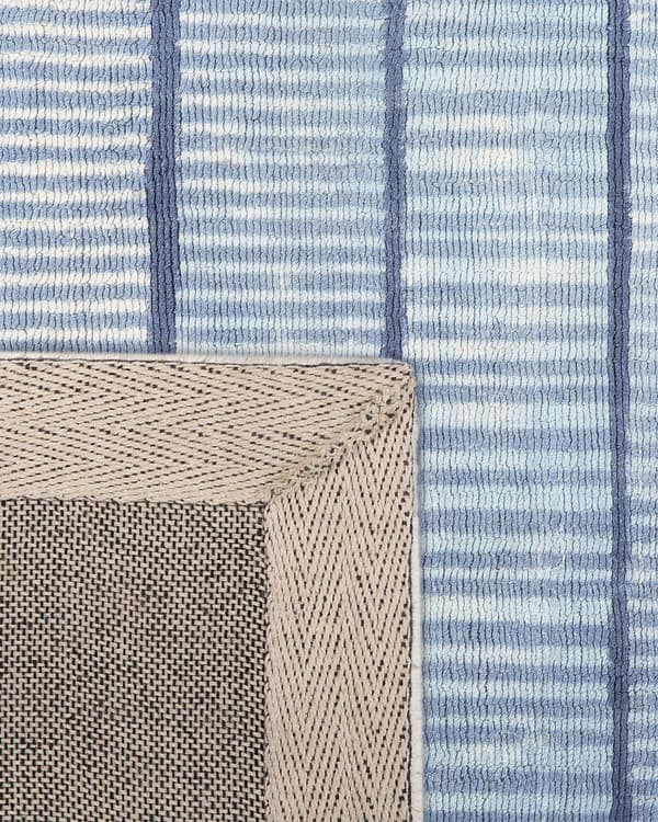 Teppe Blå Viskose 80 x 150 cm Stripete Geometrisk Mønster Håndvevd