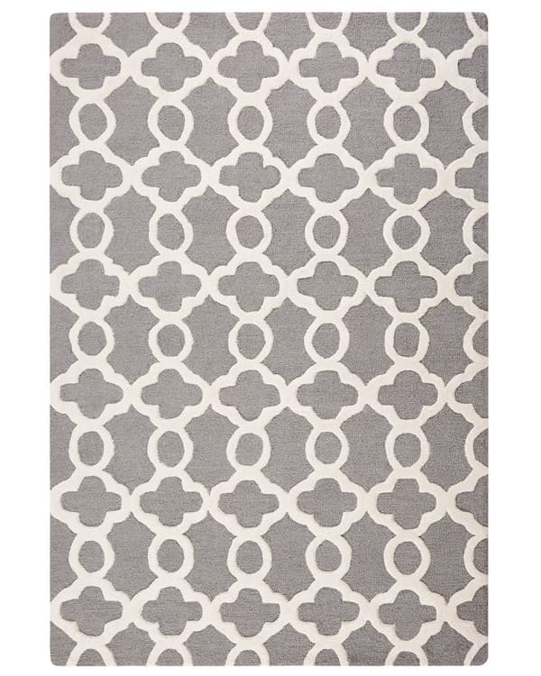 Teppe Grå Ull 160 x 230 cm Trellis Quatrefoil Mønster Håndtuftet Orientalsk Marokkansk Kløver