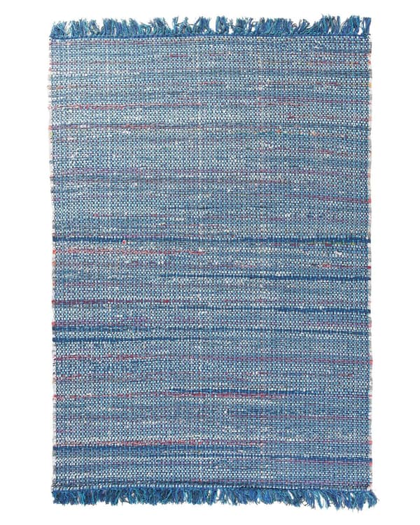 Teppe Blå Bomull 140 x 200 cm Med frynser Håndlaget Dekorativt Innredning Boho Eklektisk