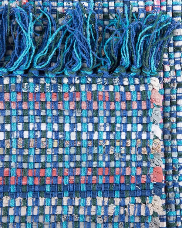 Teppe Blå Bomull 140 x 200 cm Med frynser Håndlaget Dekorativt Innredning Boho Eklektisk