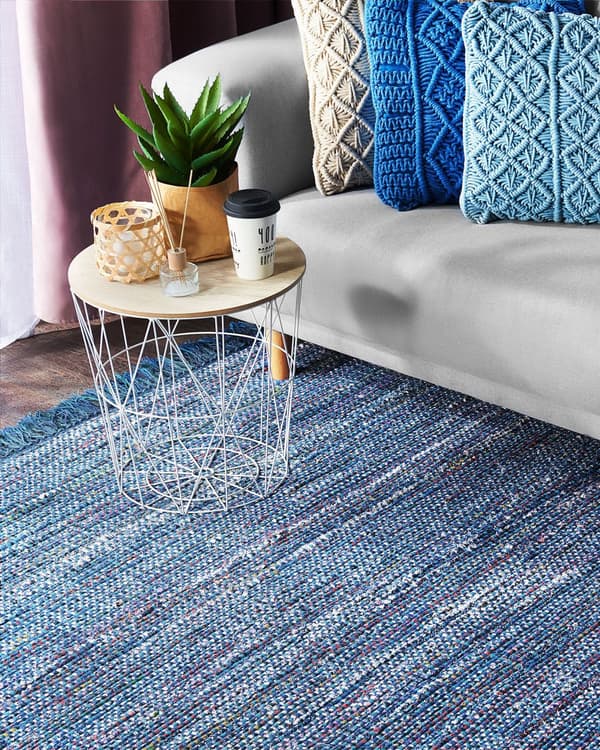 Teppe Blå Bomull 140 x 200 cm Med frynser Håndlaget Dekorativt Innredning Boho Eklektisk