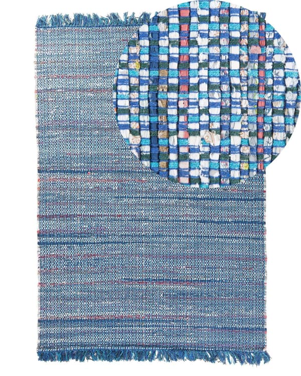 Teppe Blå Bomull 140 x 200 cm Med frynser Håndlaget Dekorativt Innredning Boho Eklektisk