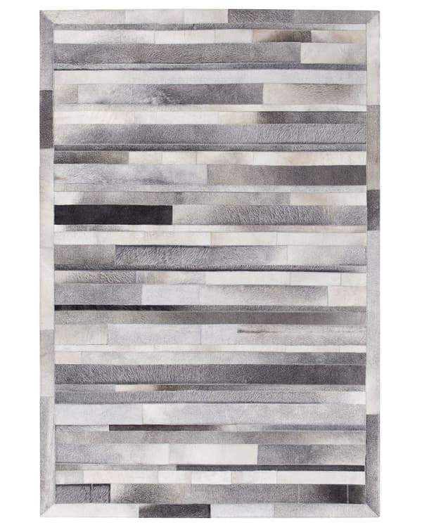 Teppe Lysegrå Skinn 140 x 200 cm Moderne Patchwork-Mønster Håndlaget