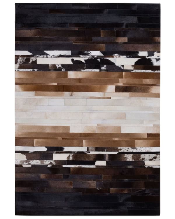 Gulvteppe Svart Beige Lær 140 x 200 cm Rektangulært Patchwork Håndlaget