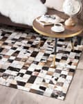 Miniatyrbilde 2 av 6: Teppe Brun Beige Lær 160 x 230 cm Moderne Patchwork Kuskinn Håndlaget
