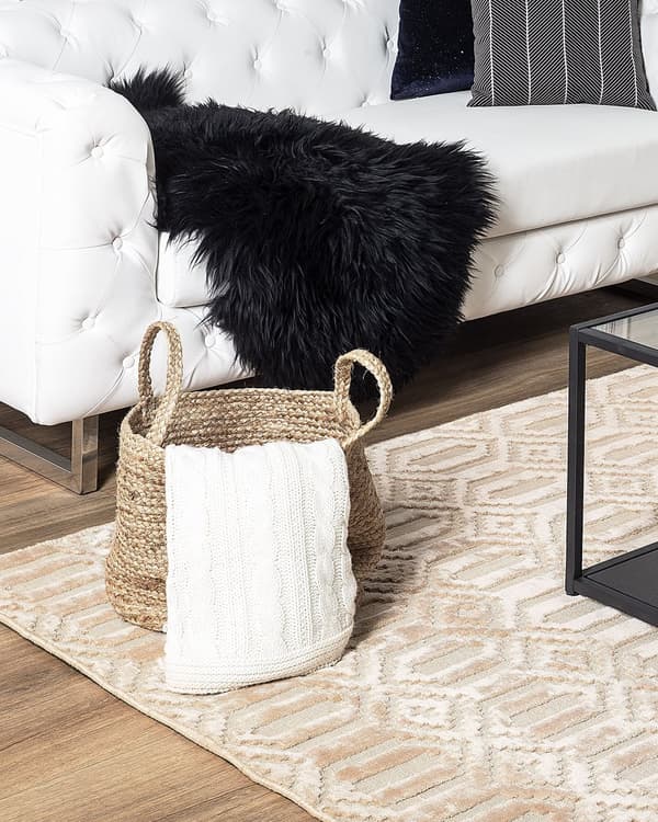 Teppe Beige Viskose 140 x 200 cm Geometrisk Mønster Håndvevd Flatvevd Skandinavisk
