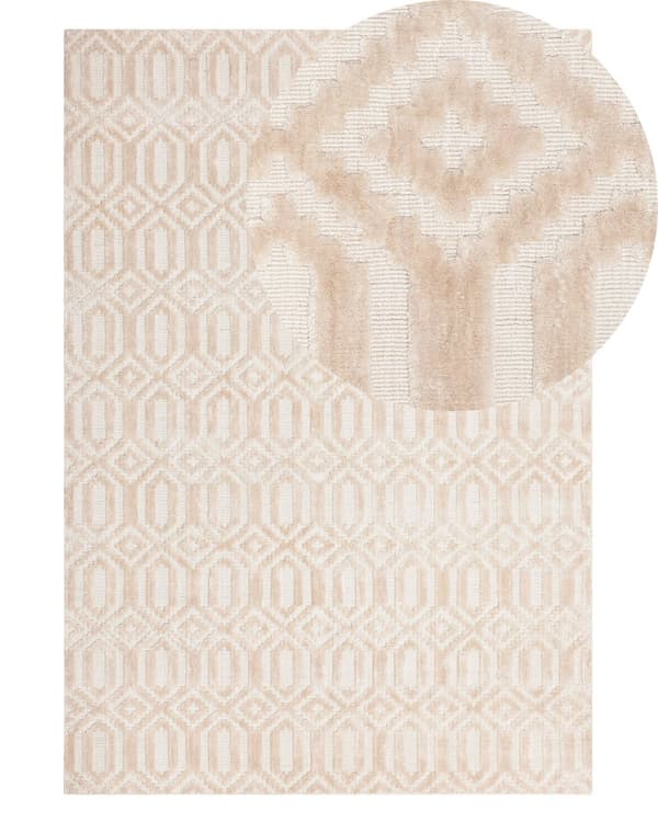 Teppe Beige Viskose 140 x 200 cm Geometrisk Mønster Håndvevd Flatvevd Skandinavisk