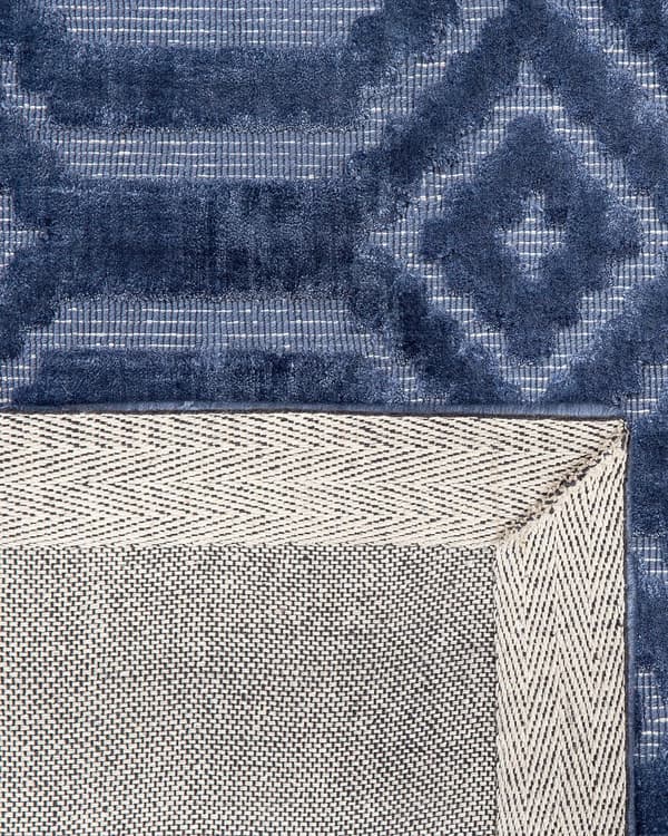 Teppe Marineblå Viskose 80 x 150 cm Geometrisk Mønster Håndvevd Flatvevd