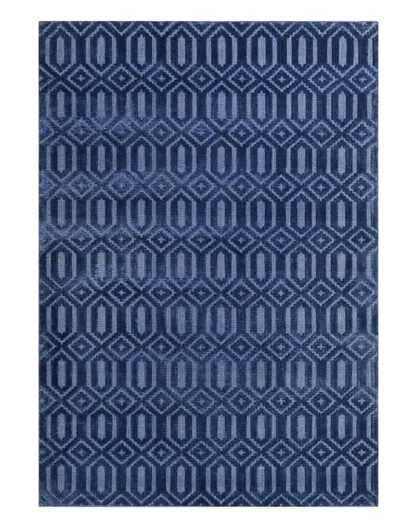 Teppe Marineblå Viskose 140 x 200 cm Geometrisk Mønster Håndvevd Flatvevd