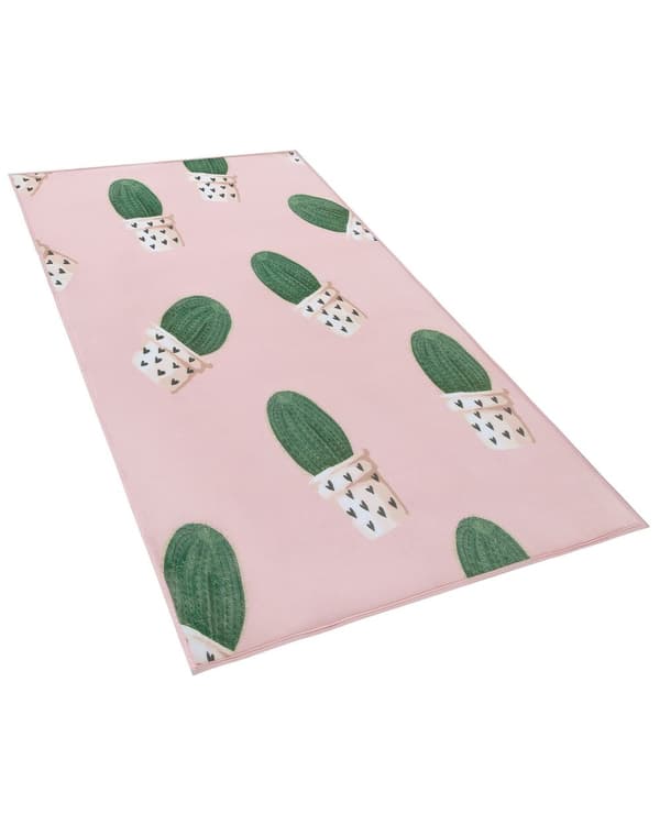 Teppe Rosa Grønn Polyester 80 x 150 cm Kaktusmotiv Kort lugg Tilbehør Dekorativt Barnerom