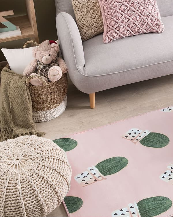 Teppe Rosa Grønn Polyester 80 x 150 cm Kaktusmotiv Kort lugg Tilbehør Dekorativt Barnerom