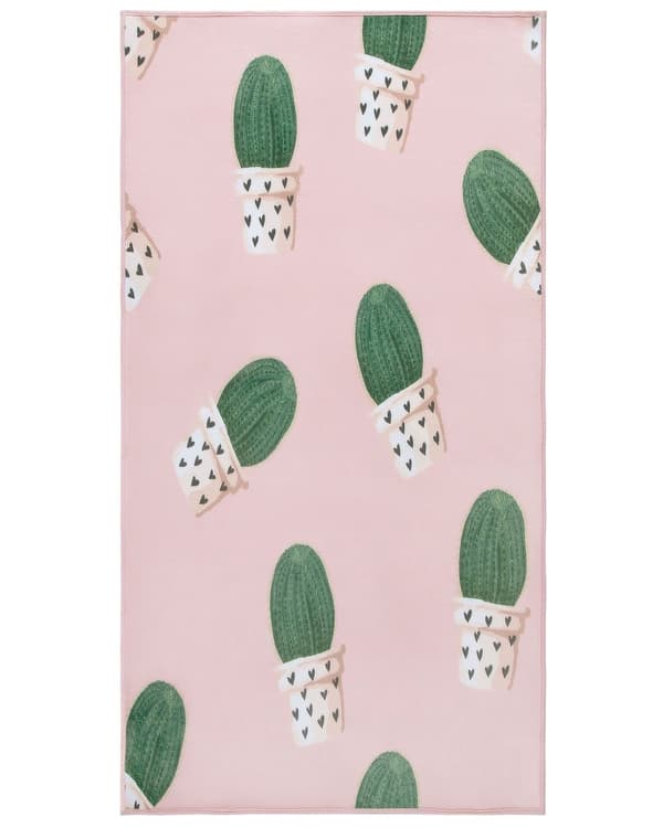Teppe Rosa Grønn Polyester 80 x 150 cm Kaktusmotiv Kort lugg Tilbehør Dekorativt Barnerom