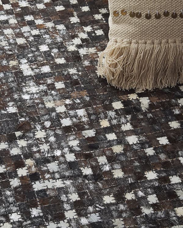 Gulvteppe Brunt Sølv Skinn 140 x 200 cm Rustikk Patchwork Mønster Design Moderne